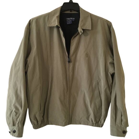 Nautica Medium Khaki Colored Lined Windbreaker Jacket Button Collar - Picture 1 of 9
